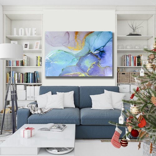 Ink Abstract Blue Teal Purple Gold 1656 Printed Canvas