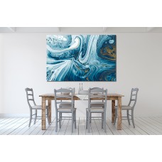 Ink Abstract Blue White Gold 1657 Printed Canvas