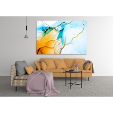 Ink Abstract Blue Yellow Gold 1658 Printed Canvas
