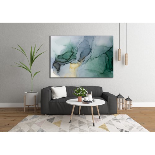 Ink Abstract Green Navy Gold 1661 Printed Canvas