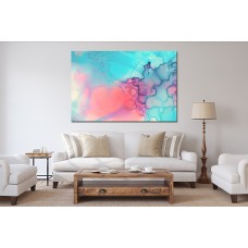 Ink Abstract LightBlue Pink 1666 Printed Canvas
