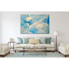 Ink Abstract LightBlue White Gold 1681 Printed Canvas