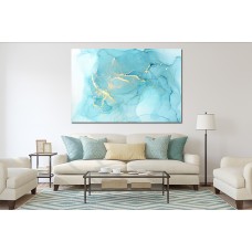 Ink Abstract Sky Blue Gold 1691 Printed Canvas