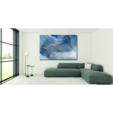 Ink Abstract White Navy Gold 1694 Printed Canvas