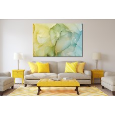 Ink Abstract Yellow Teal Gold 1696 Printed Canvas