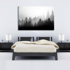 A beautiful, Abstract monochrome mountain landscape with tree Printed Canvas