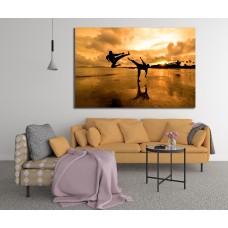 Karate on the Beach at Sunset Printed Canvas