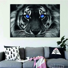 Lion Face with Blue Eyes Printed Canvas