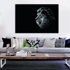 Lion Face Black & White Printed Canvas