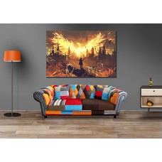 Wizard summoning the phoenix from hell, Digital art style Printed Canvas