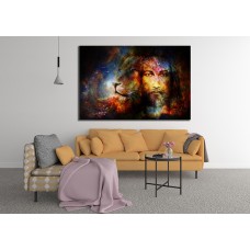 Jesus with a Lion in Galaxy Printed Canvas