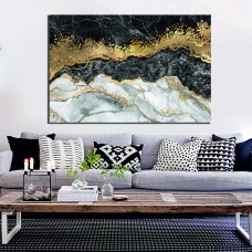 Marble Abstract Black White Gold 1568 Printed Canvas