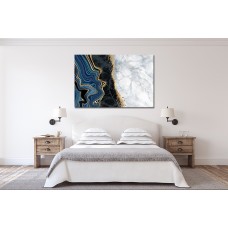 Marble Abstract Blue Black White  Gold 1700 Printed Canvas