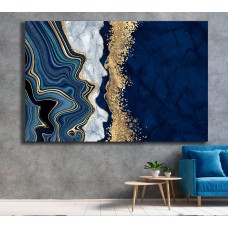Marble Abstract Blue White Black Gold 1701 Printed Canvas