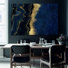 Marble Abstract DeepBlue Black Blue Gold 1702 Printed Canvas