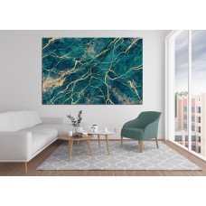 Marble Ink Abstract Green Gold 1703 Printed Canvas