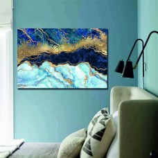 Marble Abstract Sky Blue, Dark Blue Gold 1668 Printed Canvas