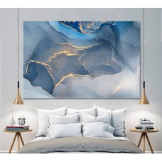 Marbling Wall Decor Blue, Gold & Grey Printed Canvas