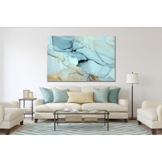 Marble Abstract Gold Blue 1671 Printed Canvas