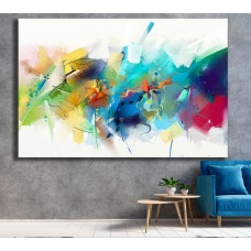 Abstract art oil paintings with green, red and blue 1704 Printed Canvas