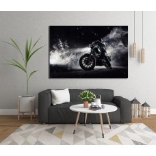 High power motorcycle chopper with man rider at night Printed Canvas