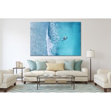 Wave and boat on the beach as a background Printed Canvas