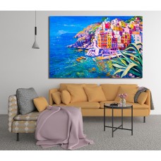 Colourful Coastline Oil Painting Printed Canvas