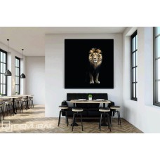 Portrait of a Beautiful lion, on black background Printed Canvas