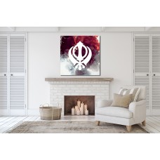 Purple Red Watercolour Khanda Sikh Printed Canvas