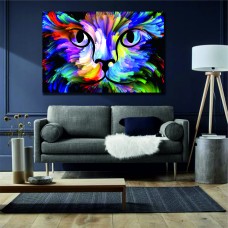Abstract Multicolour Cat Printed Canvas