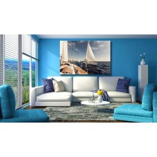 Yachts Sailing in the Open Sea Blue Skies Printed Canvas