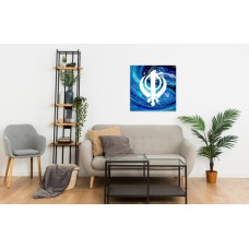Abstract Blue Marble Khanda Sikh Square Printed Canvas