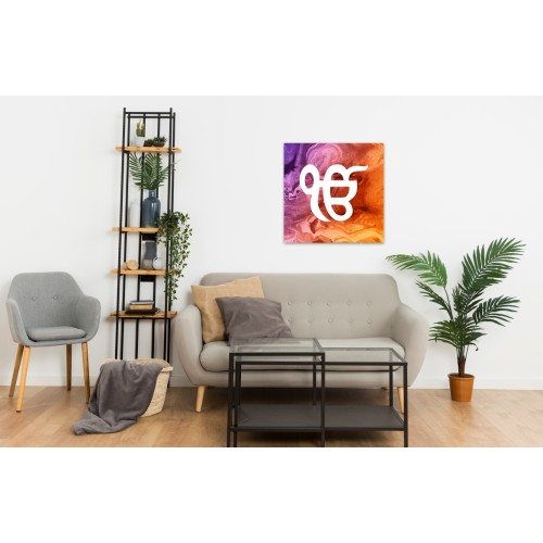 Purple Orange Explosion Ek Onkar Sikh Square Printed Canvas