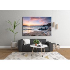 Sunset from Little Fistral Beach at Newquay on the Cornish Coast, UK Printed Canvas