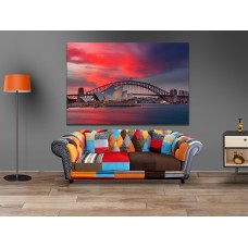 Sydney Harbour Opera House & Bridge Under A Red Sky Printed Canvas
