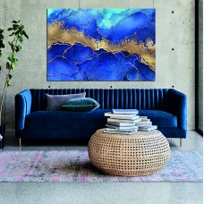 Abstract Ink Marble Horizontal Blue Gold 1679 Printed Canvas