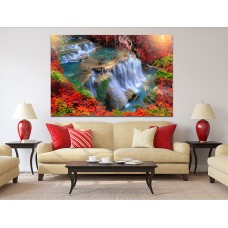 Huay Mae Kamin Waterfall, beautiful waterfall in autumn forest, Kanchanaburi province, Thailand Printed Canvas