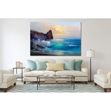 Waves crashing on Rocks in the Ocean Painting Printed Canvas