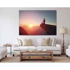 Yoga on the Mountain at Sunset Printed Canvas