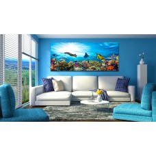 Colorful Coral Reef with Fishes and Sea Turtle Printed Canvas