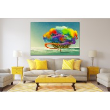 Man Draws Abstract Tree with Colorful Smoke Flare Printed Canvas