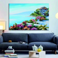 Oil Painting Coastal Scene Printed Canvas