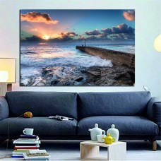 Stone Pier at Porthleven on the Cornwall Coast, UK Printed Canvas