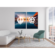 Sunset Mountain Sikh Khanda Ek Onkar 1192 Printed Canvas Set