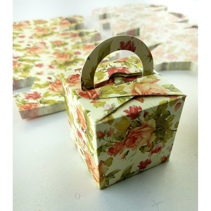 Classic Orange Rose - Printed Cube Floral Favour Box