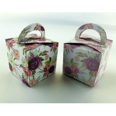 Bold Burgundy Rose - Printed Cube Floral Favour Box