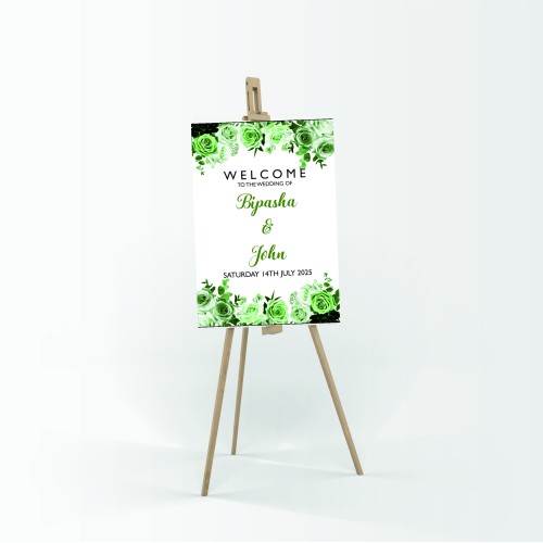 Green Botanical Rose - A1 Mounted Welcome Poster