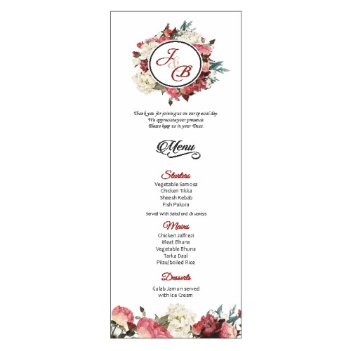 Light Floral Wreath - Personalised Flat Menu's