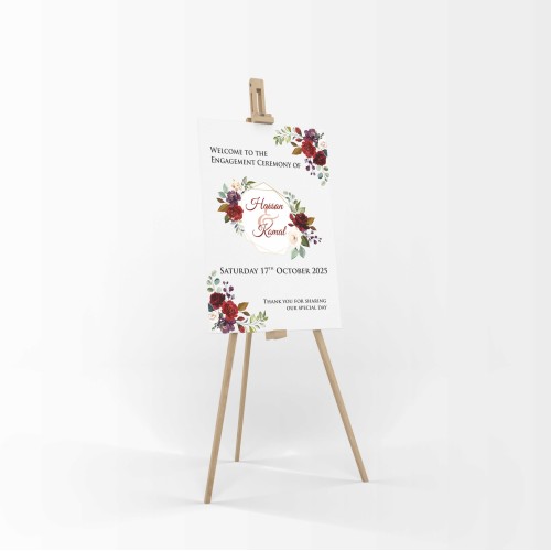 Maroon Floral Wreath  - A1 Mounted Welcome Poster