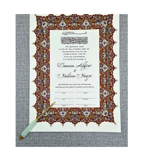 NK 124 Red Personalised Nikah Nama